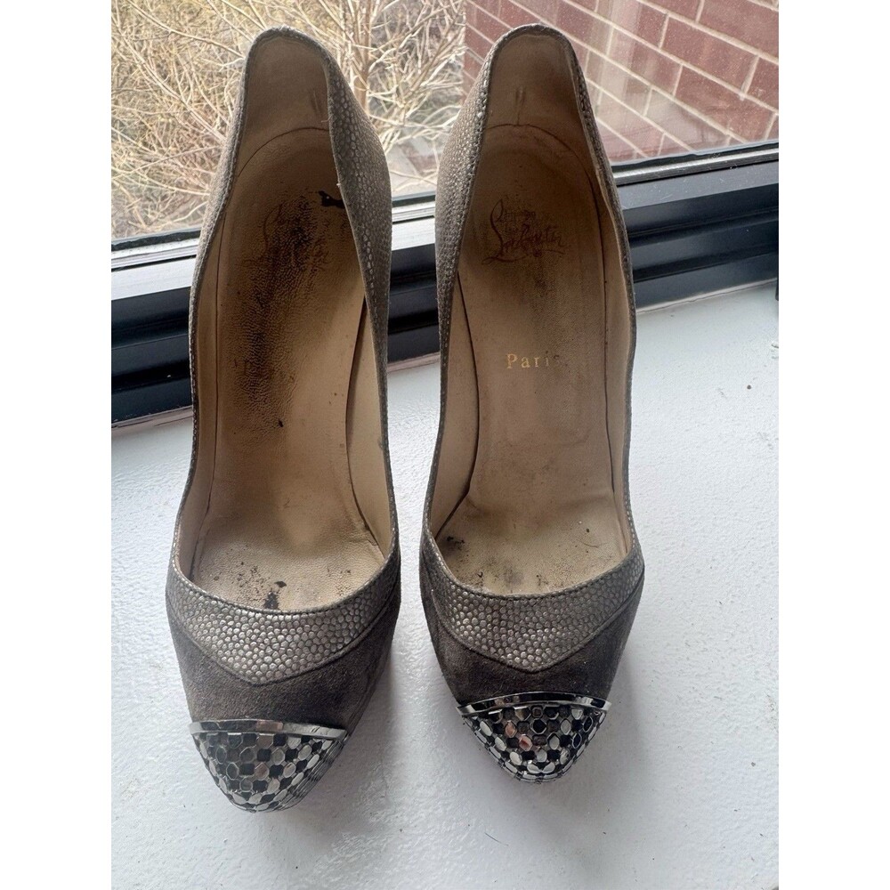 Christian Louboutin Maggie 140 Velours Calf Gray/Pewter - Picture 2 of 4